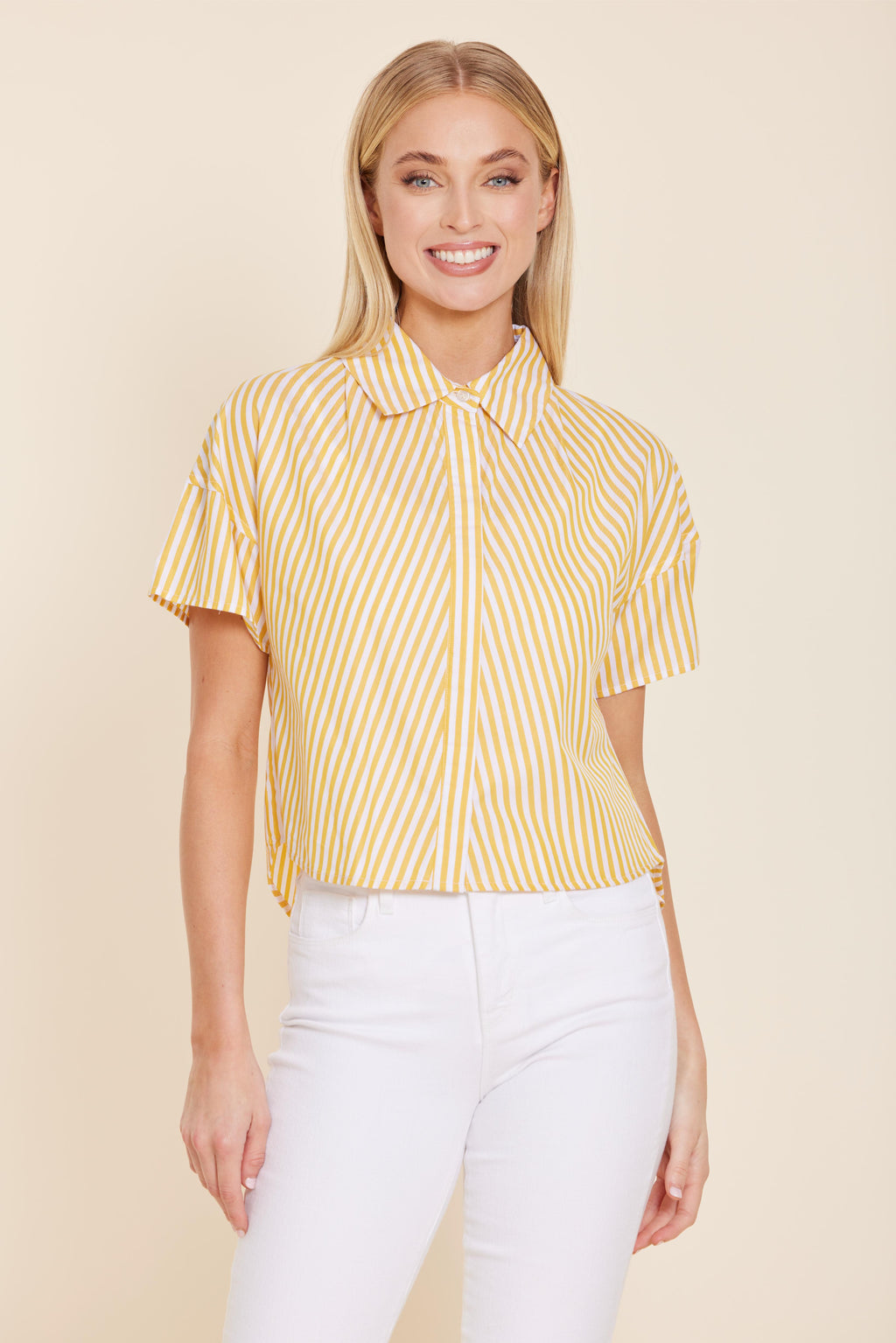 Poplin Striped Button Down Top