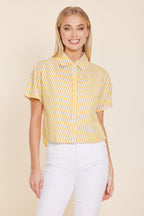 Poplin Striped Button Down Top