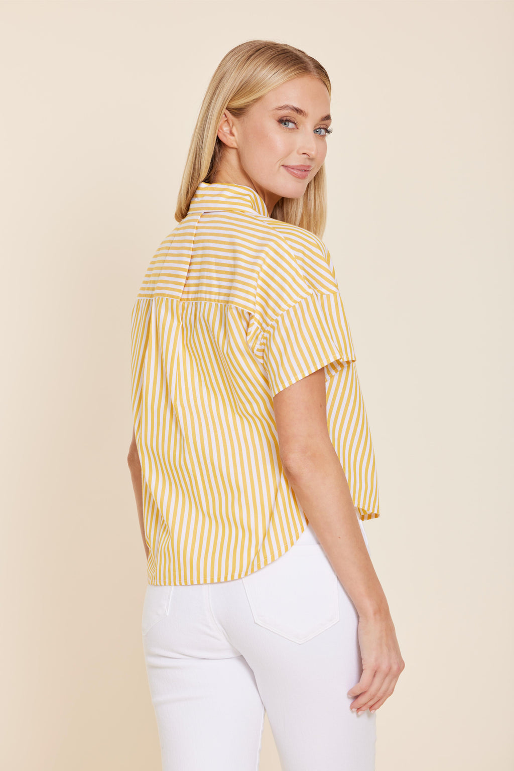 Poplin Striped Button Down Top