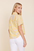 Poplin Striped Button Down Top
