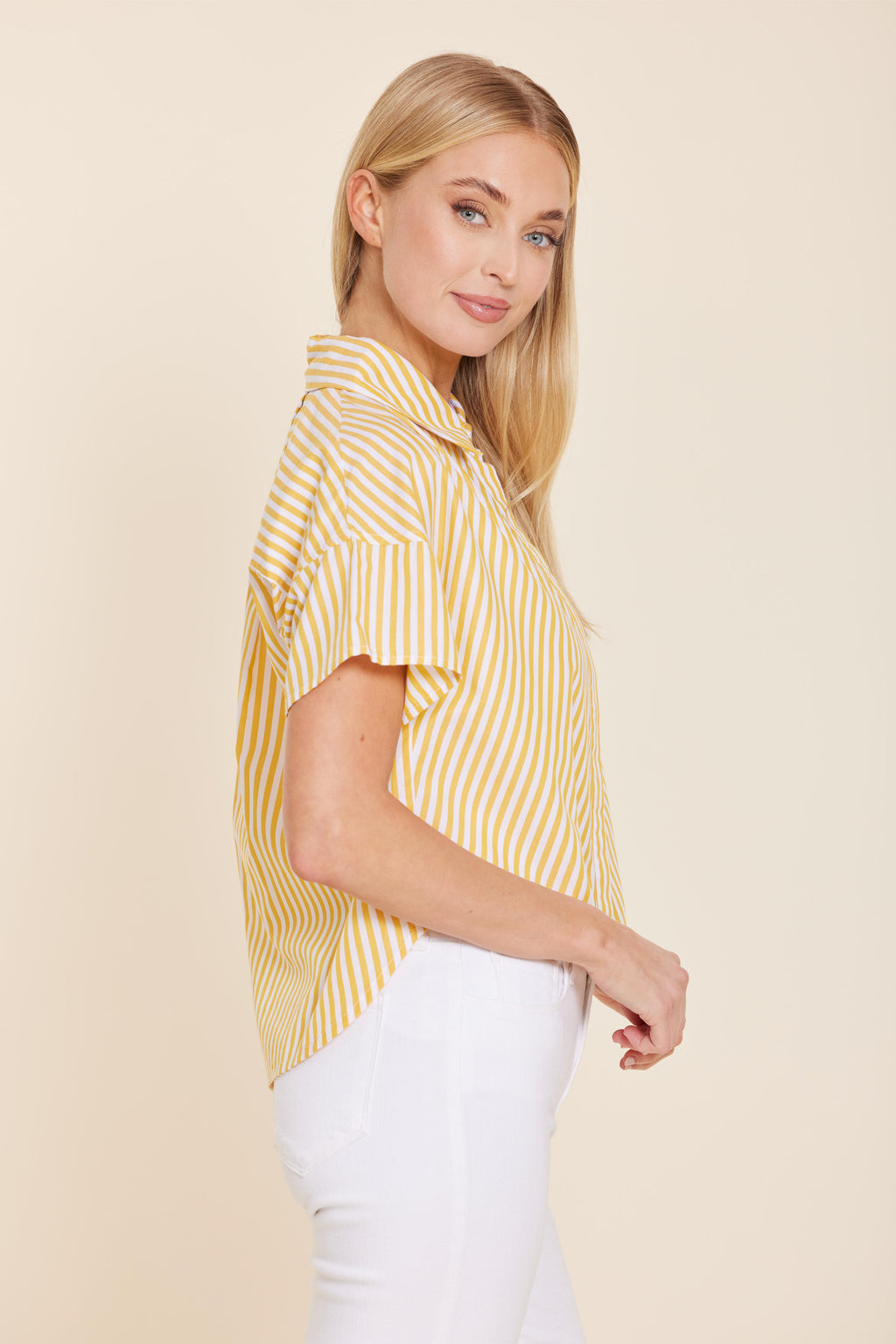 Poplin Striped Button Down Top