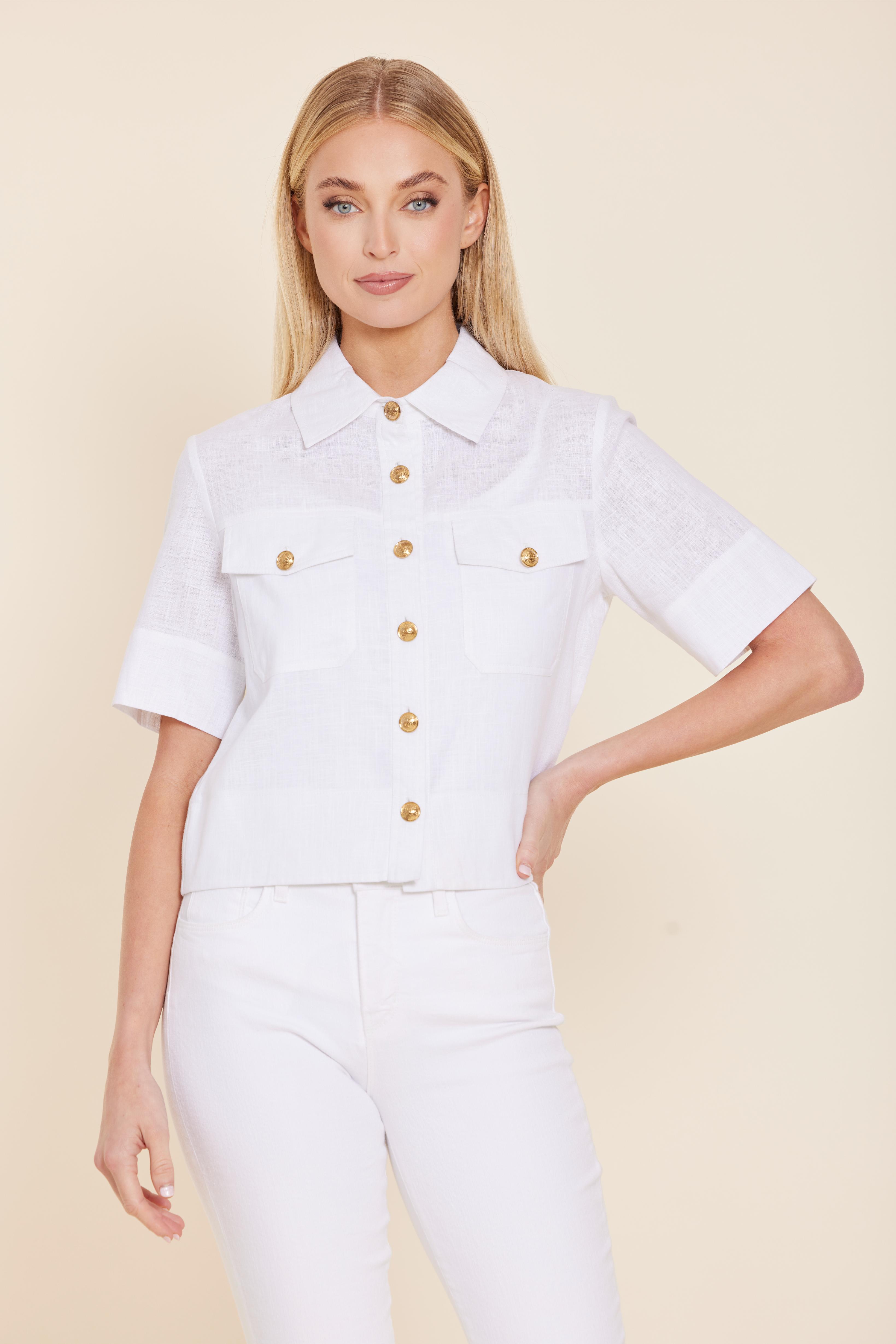 Linen Gold Button Top