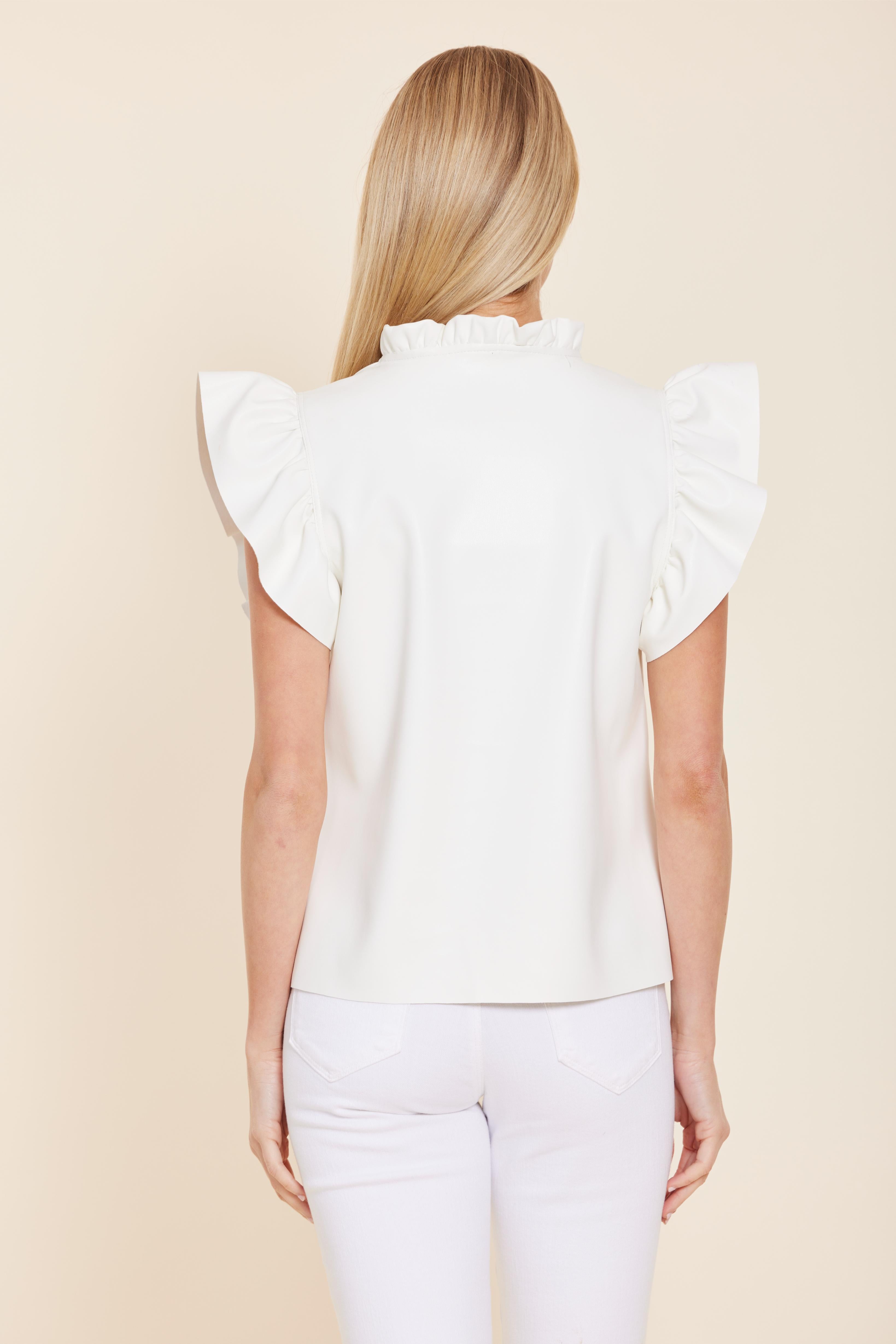 Faux Leather Flutter Sleeve Top