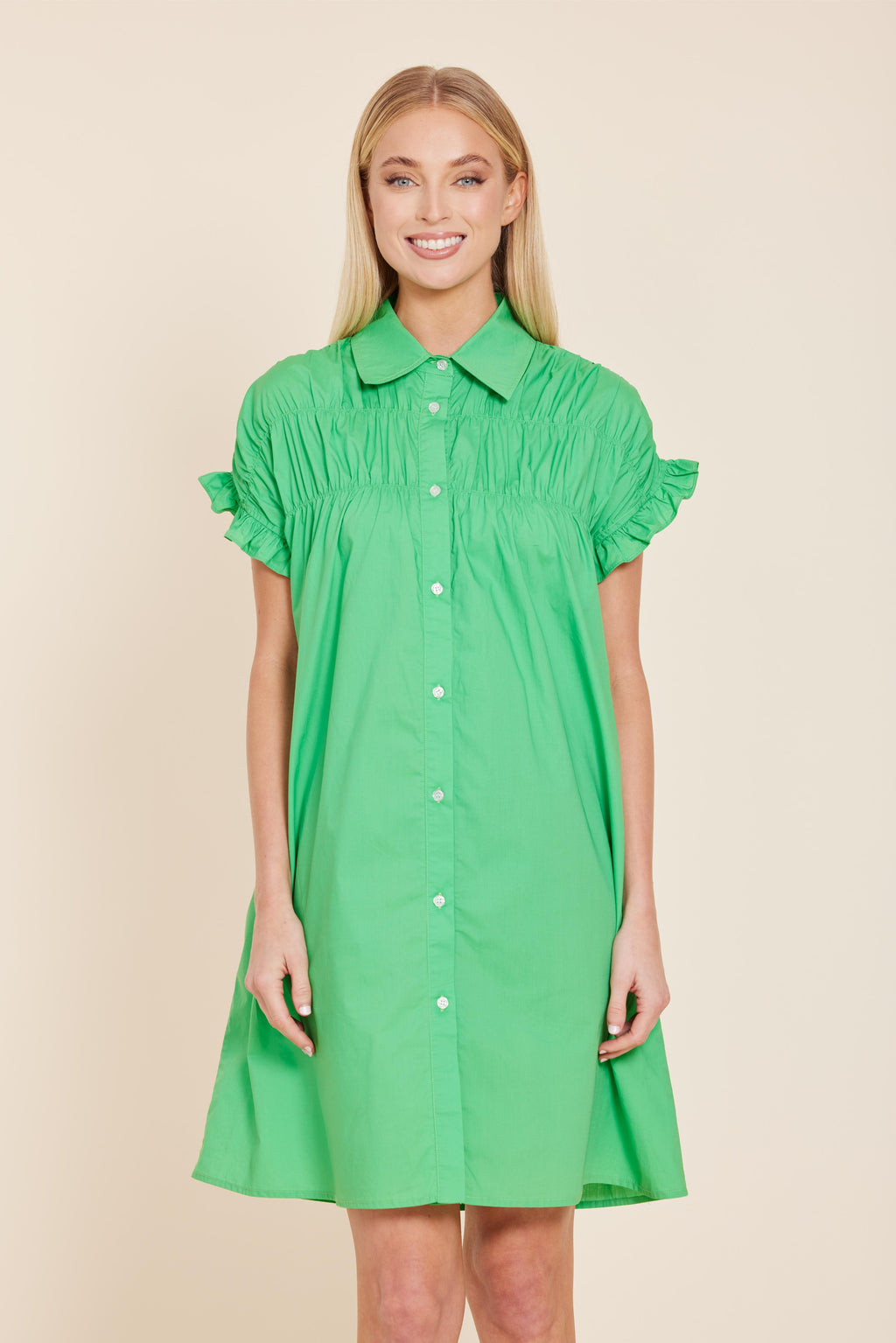 Poplin Smocked Shirt Dress