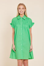 Poplin Smocked Shirt Dress