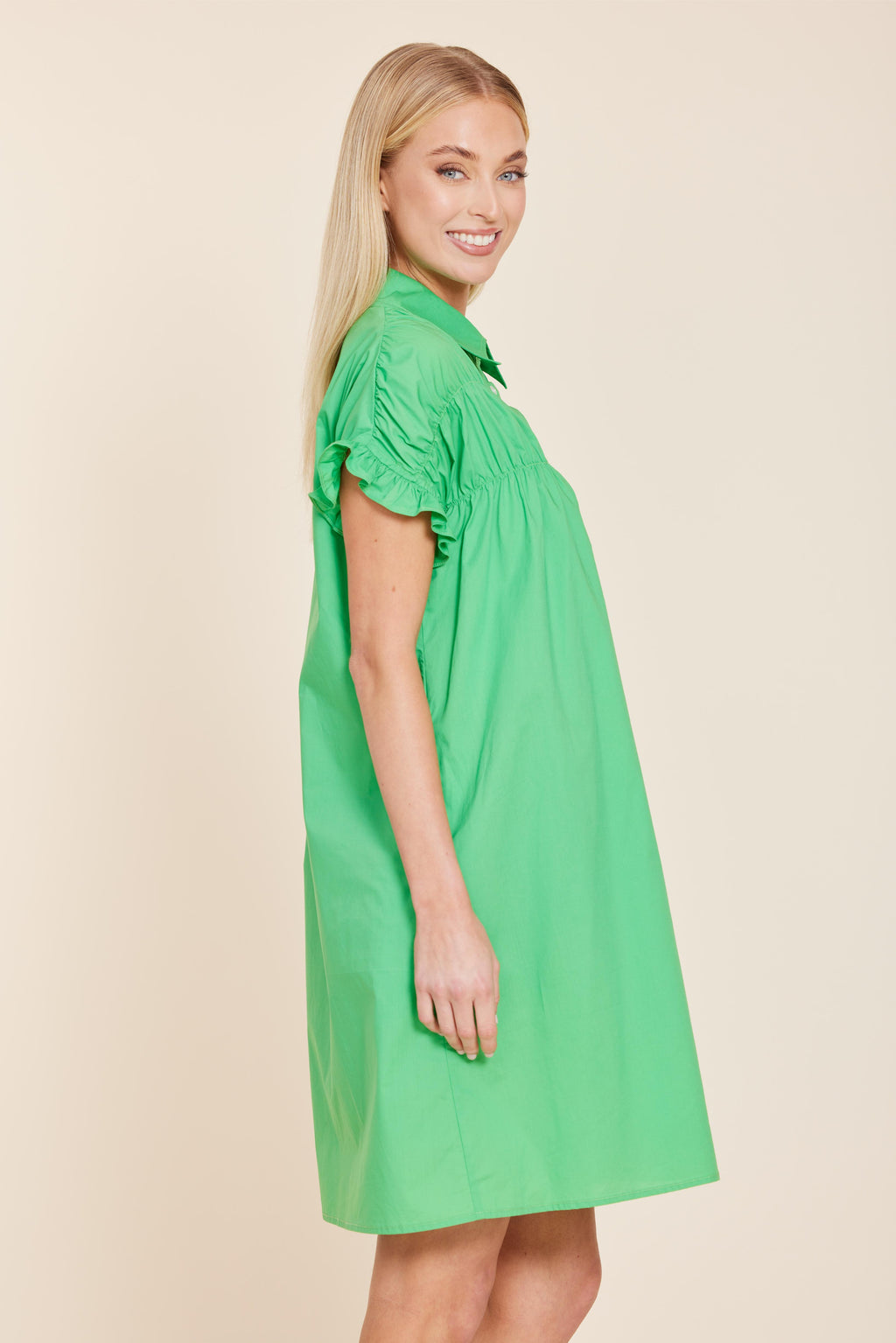 Poplin Smocked Shirt Dress