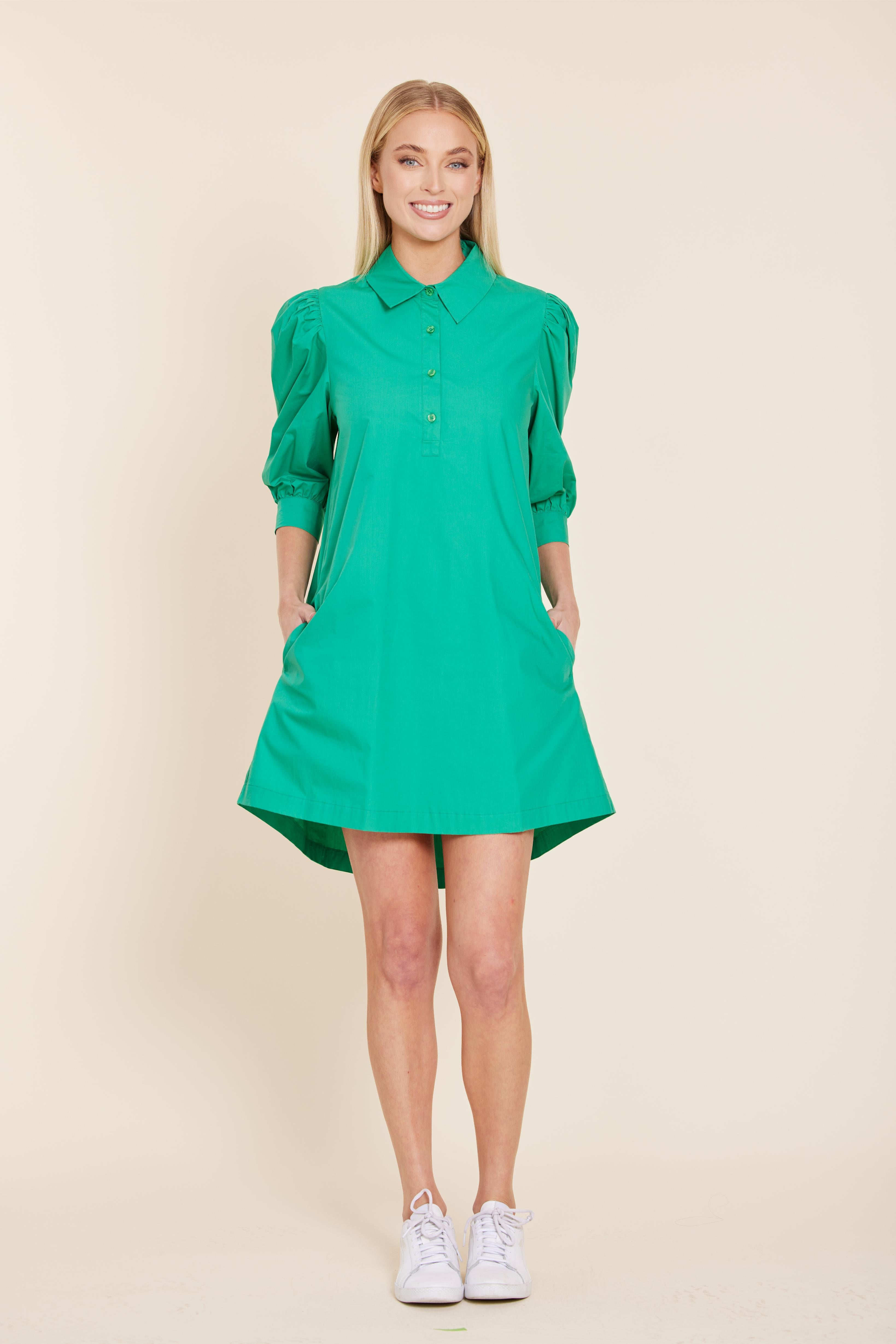 poplin puff sleeve shirt dress Women's Poplin Oversized Puff Sleeve Midi Shirt Dress