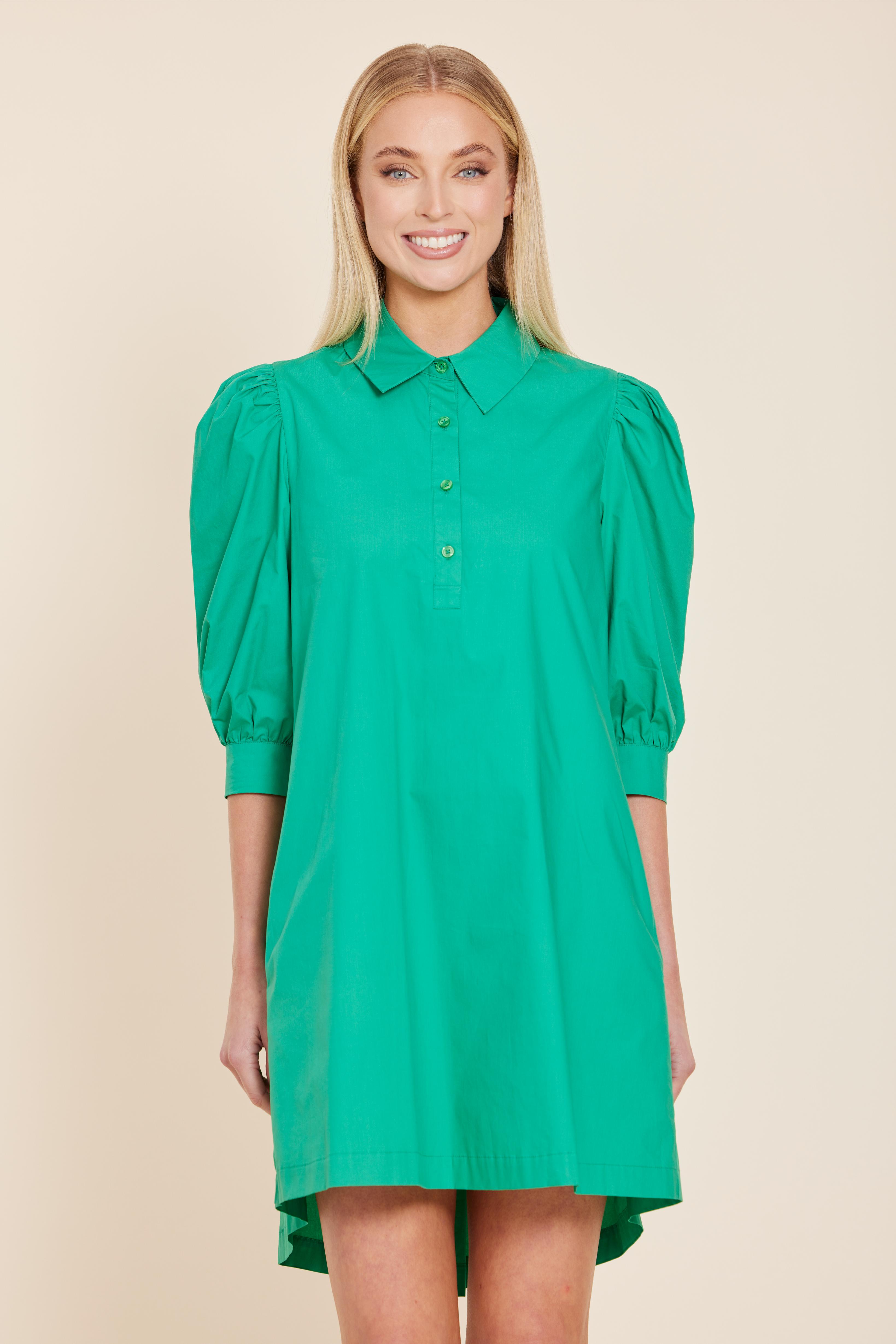Poplin Puff Sleeve Shirt Dress