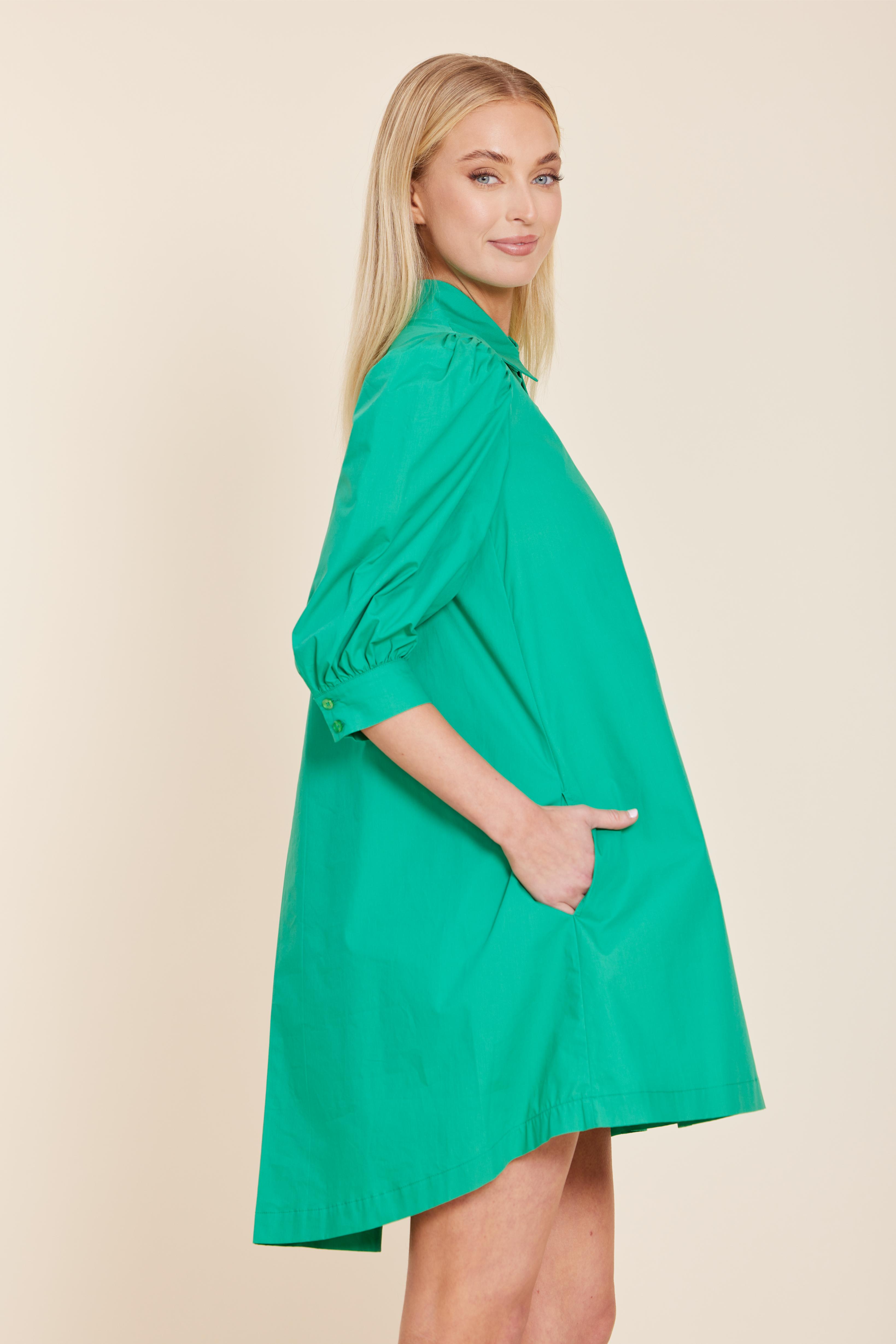 Poplin Puff Sleeve Shirt Dress