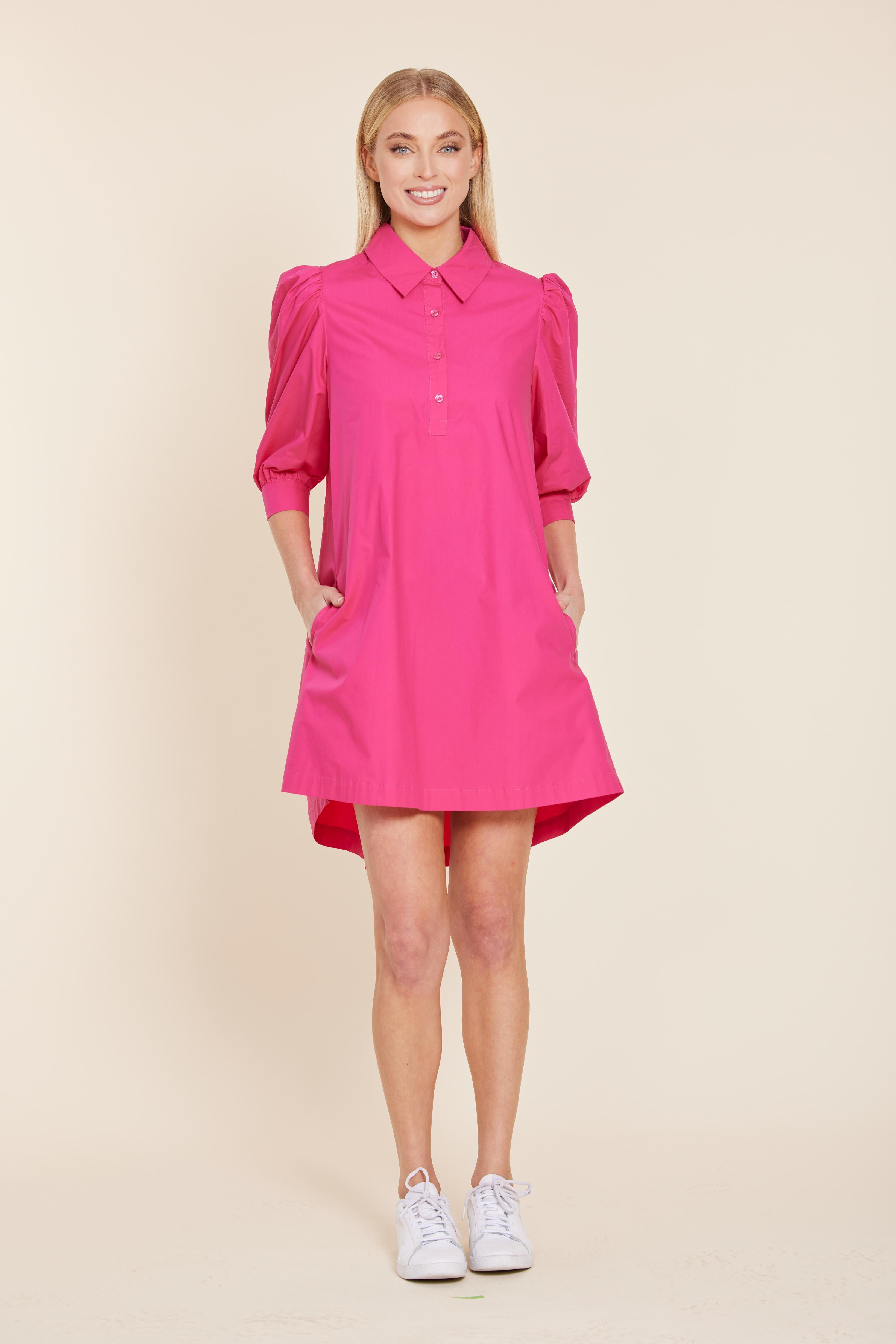 Poplin Puff Sleeve Shirt Dress