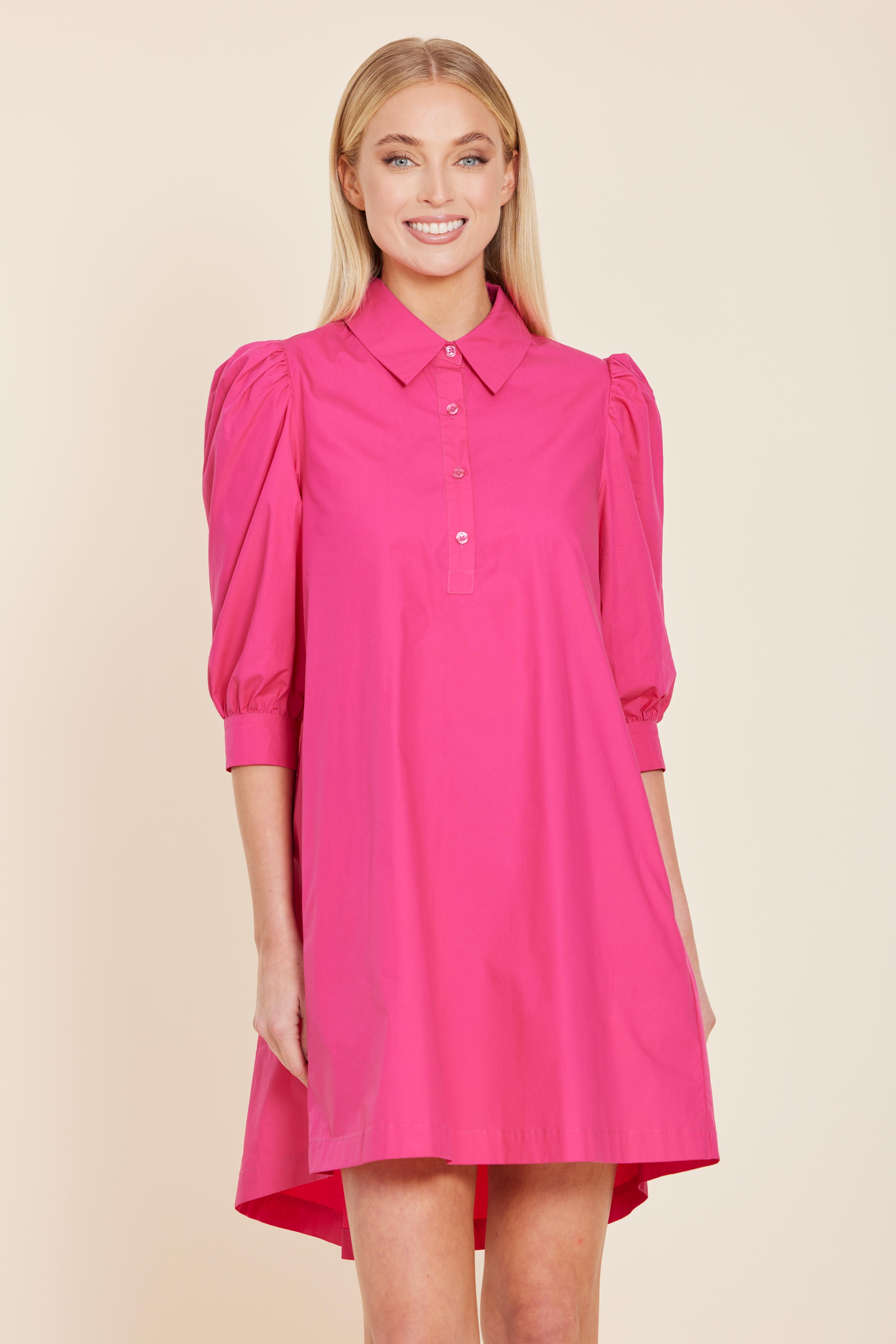 Poplin Puff Sleeve Shirt Dress