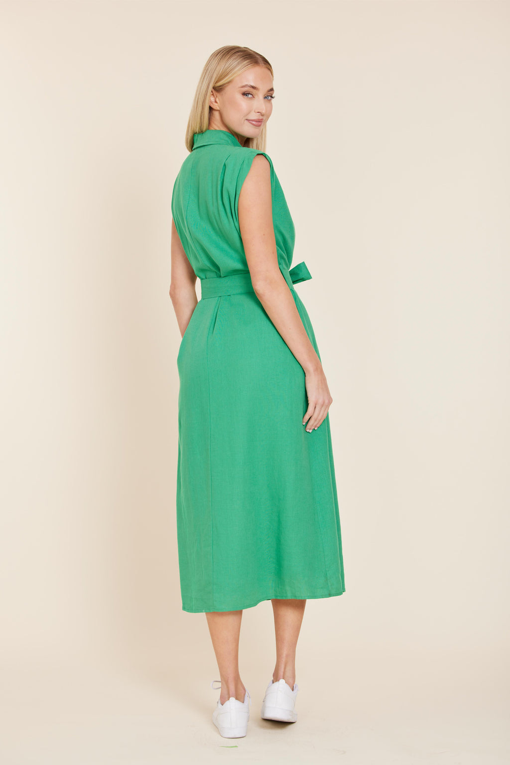 Linen Belted Midi Dress