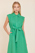 Linen Belted Midi Dress