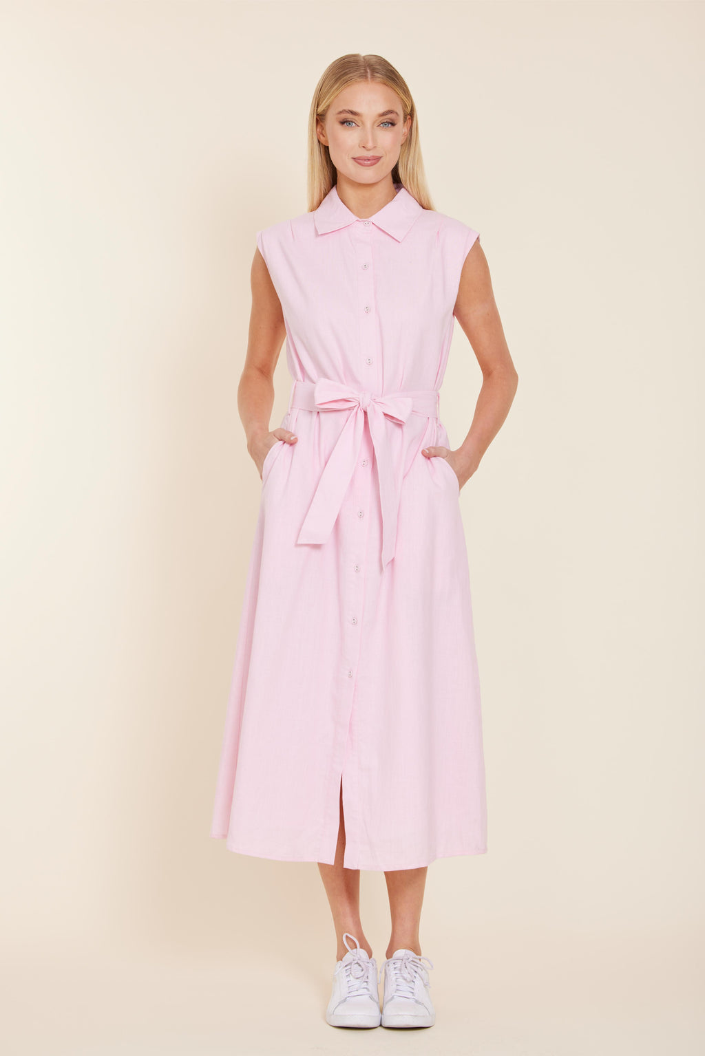 Linen Belted Midi Dress