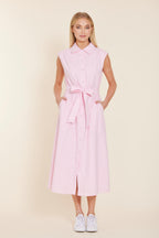 Linen Belted Midi Dress