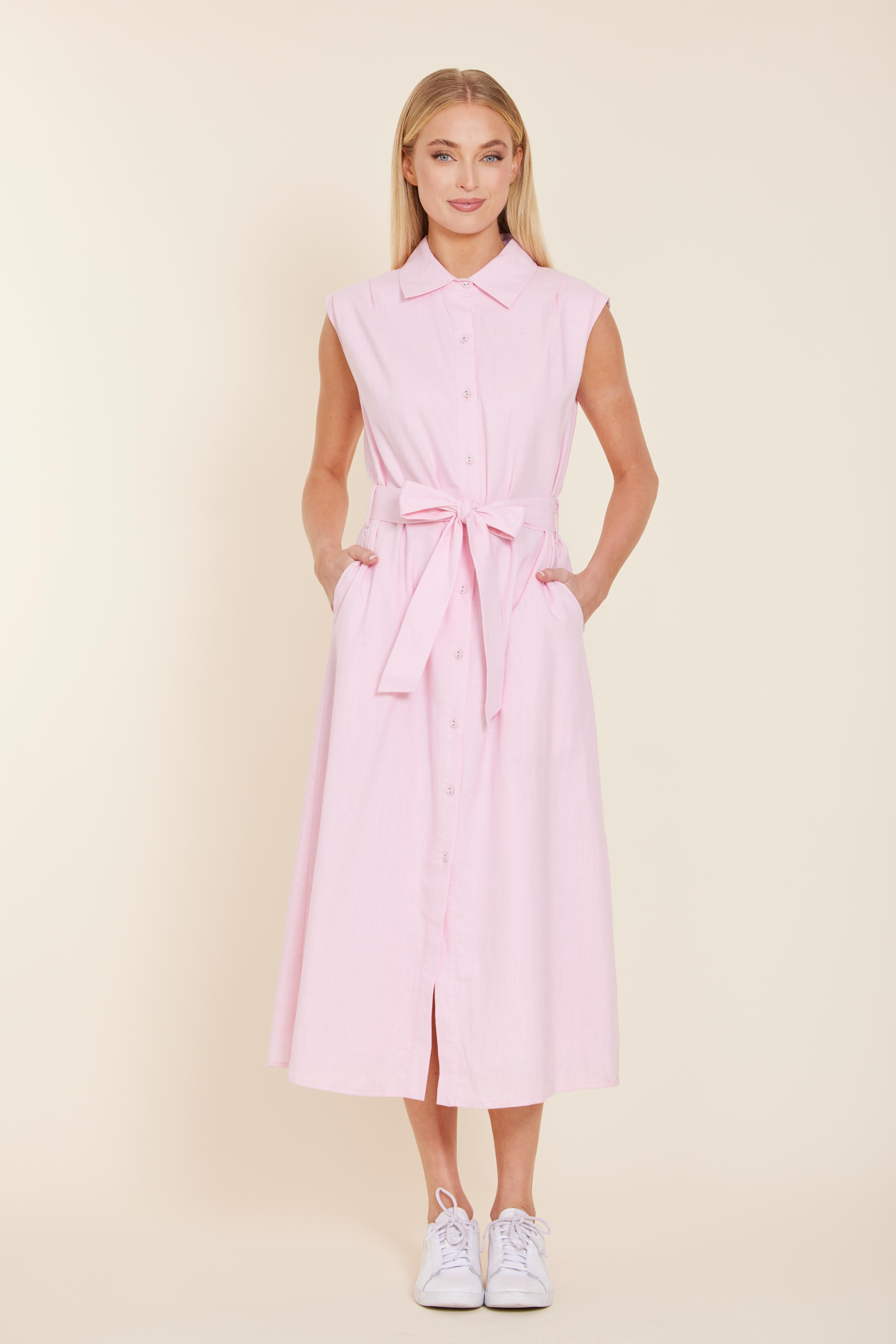 Linen Belted Midi Dress
