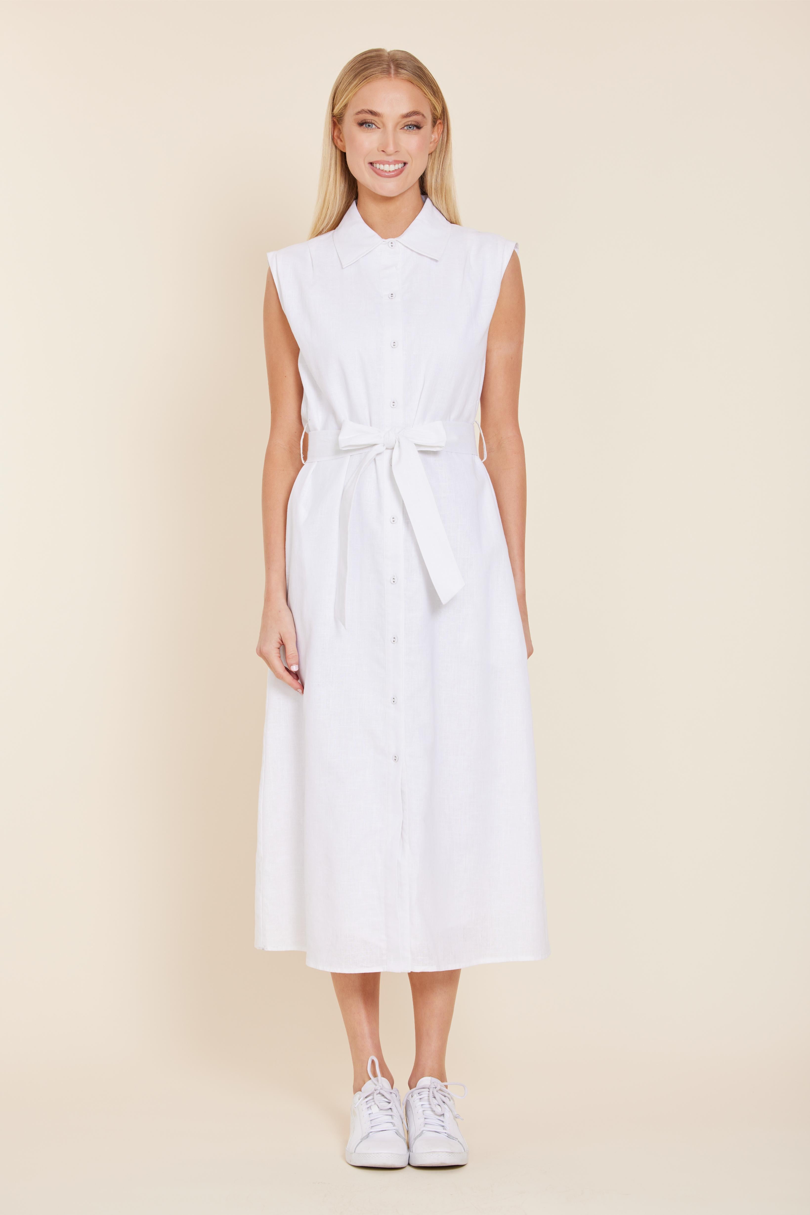 Linen Belted Midi Dress