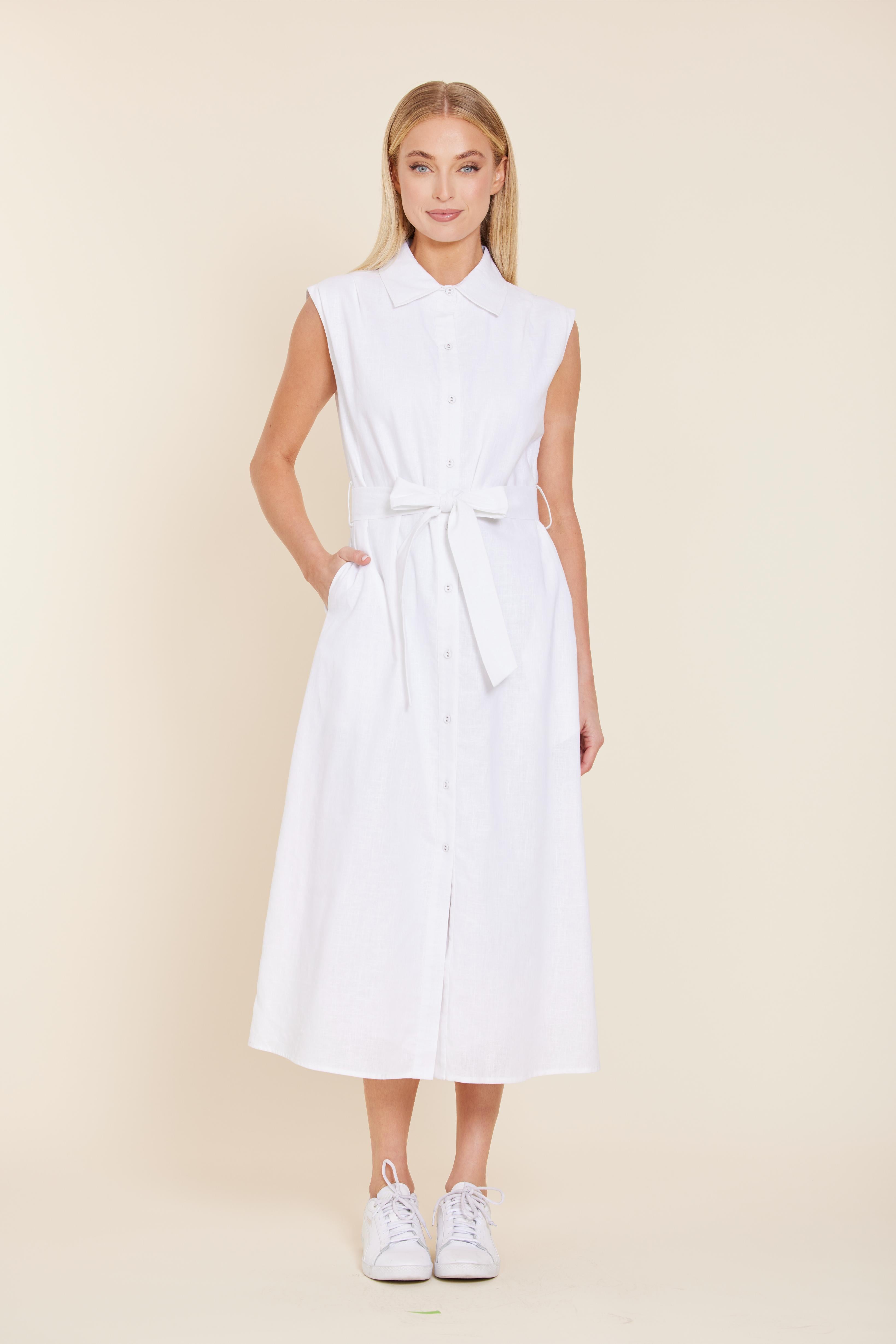 Linen Belted Midi Dress Pink / XL
