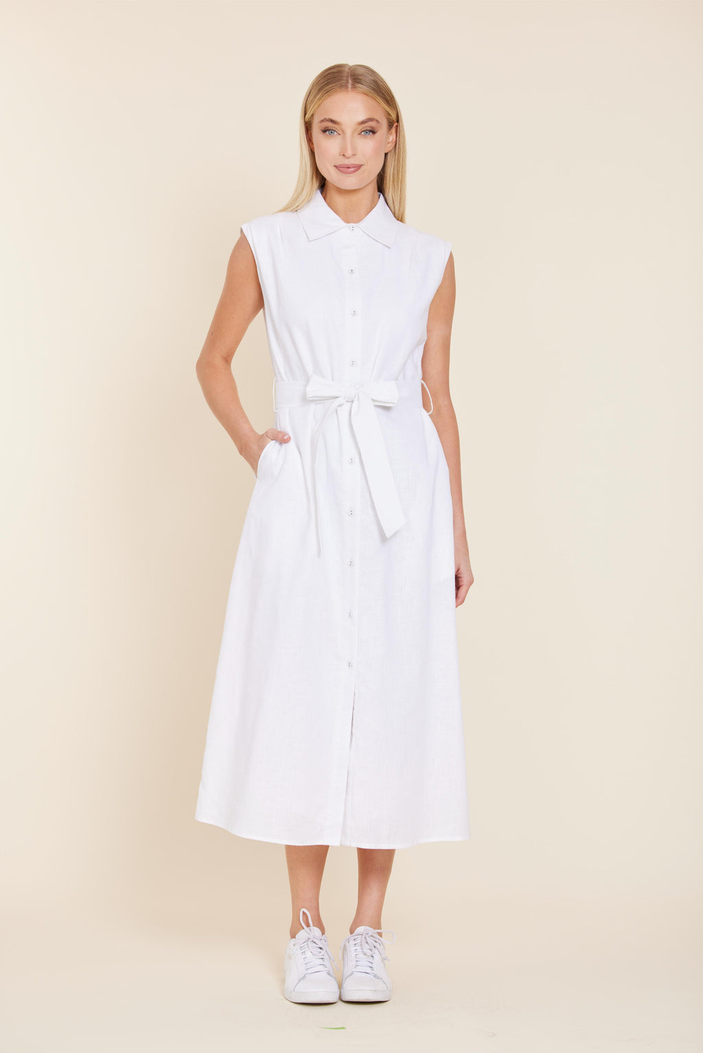 Linen Belted Midi Dress