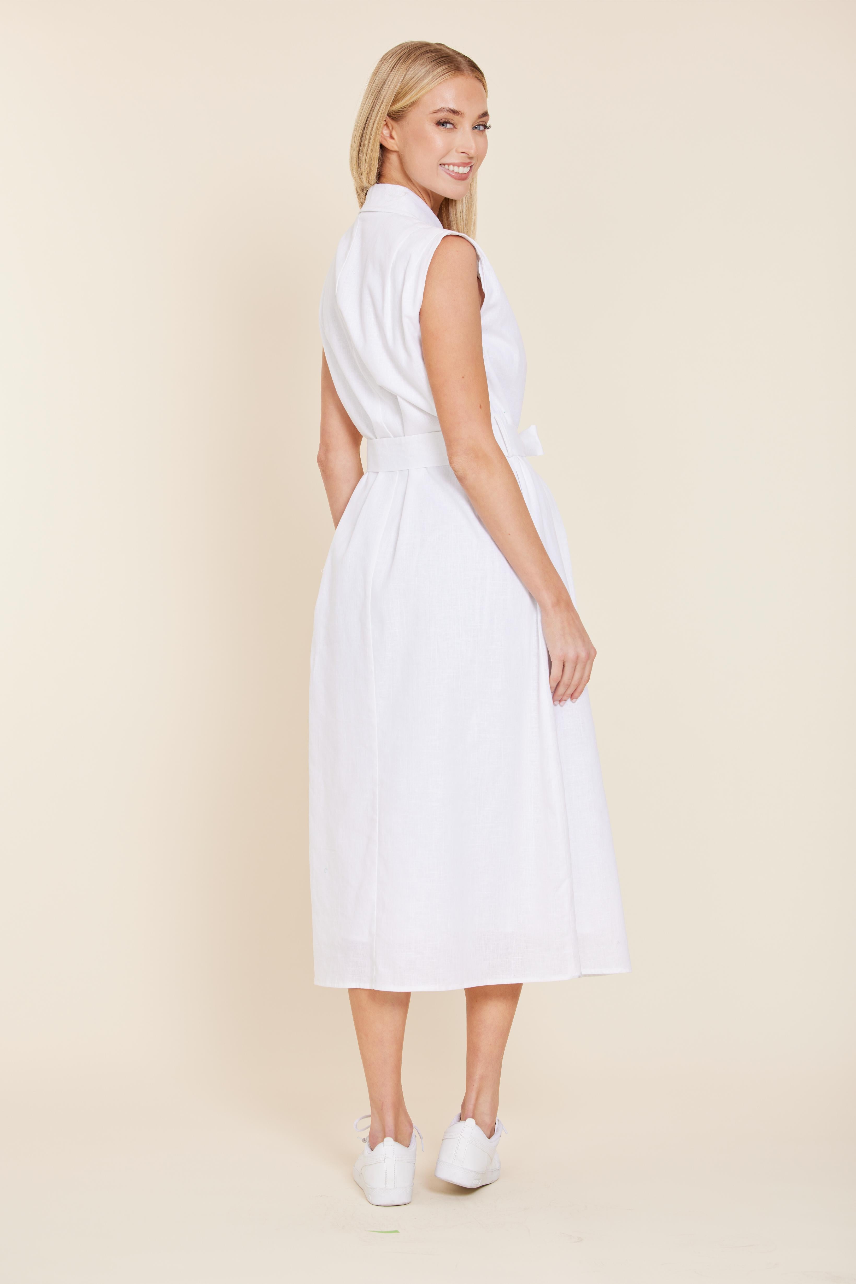 Linen Belted Midi Dress