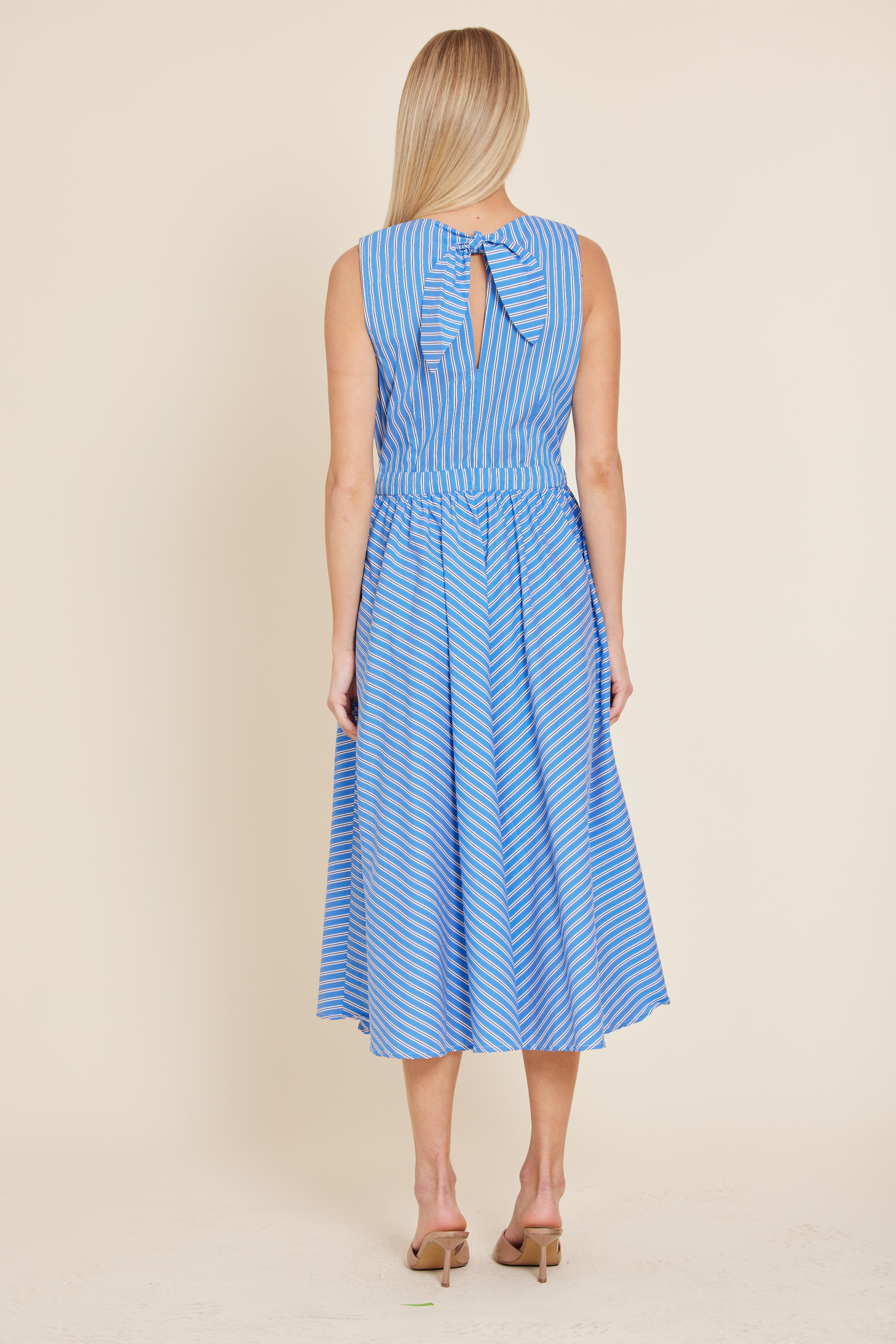 Poplin Drawstring and Bow Back Midi Dress