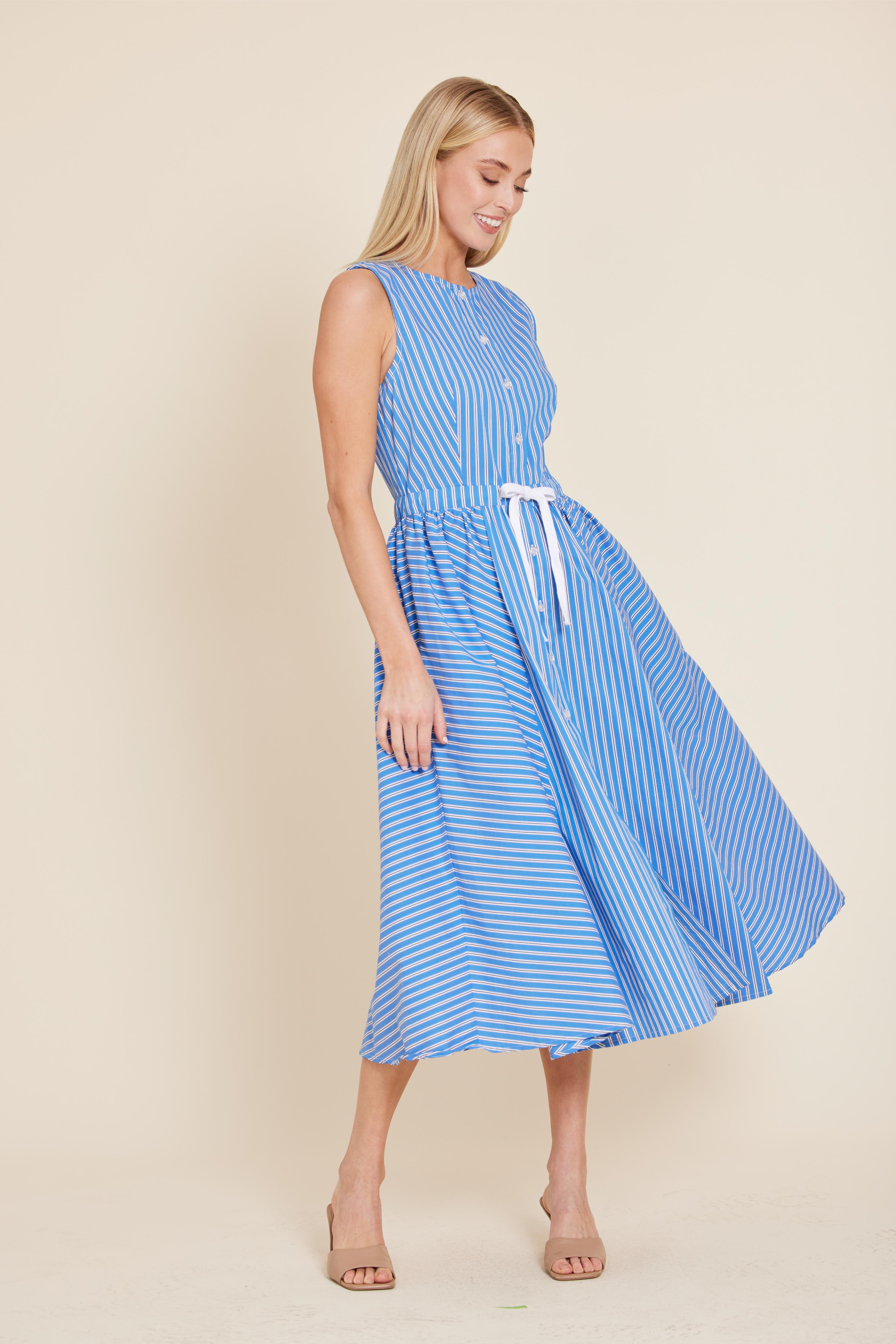 Poplin Drawstring and Bow Back Midi Dress
