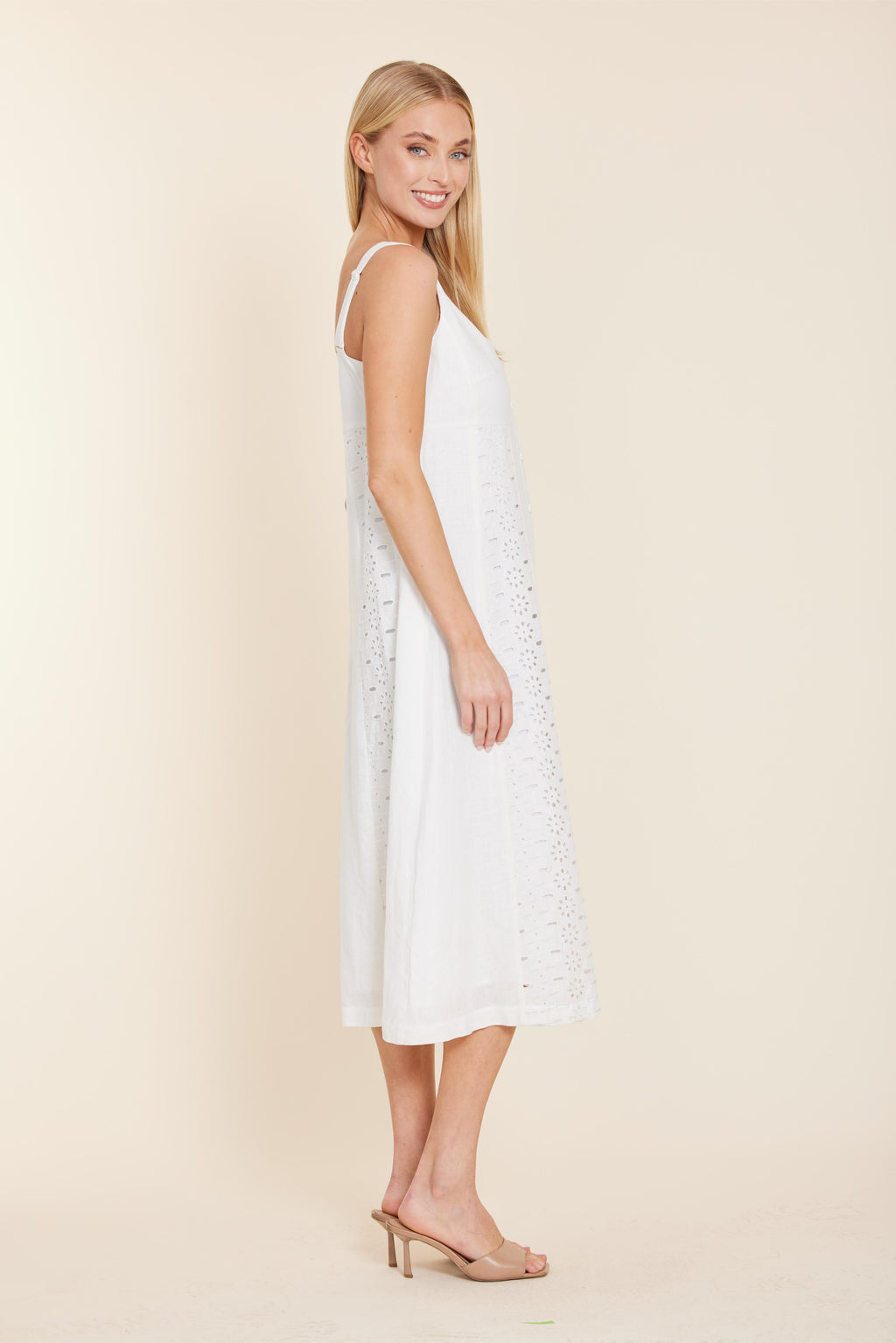 Linen Eyelet Midi Dress
