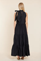 Poplin Tie Neck Tiered Maxi Dress