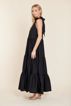 Poplin Tie Neck Tiered Maxi Dress