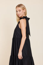 Poplin Tie Neck Tiered Maxi Dress