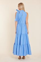 Poplin Tie Neck Tiered Maxi Dress