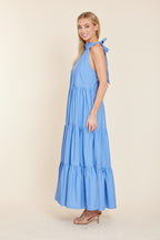 Poplin Tie Neck Tiered Maxi Dress