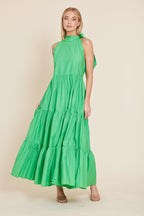 Poplin Tie Neck Tiered Maxi Dress