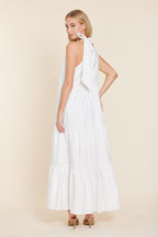 Poplin Tie Neck Tiered Maxi Dress