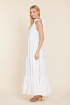 Poplin Tie Neck Tiered Maxi Dress