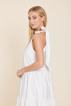 Poplin Tie Neck Tiered Maxi Dress