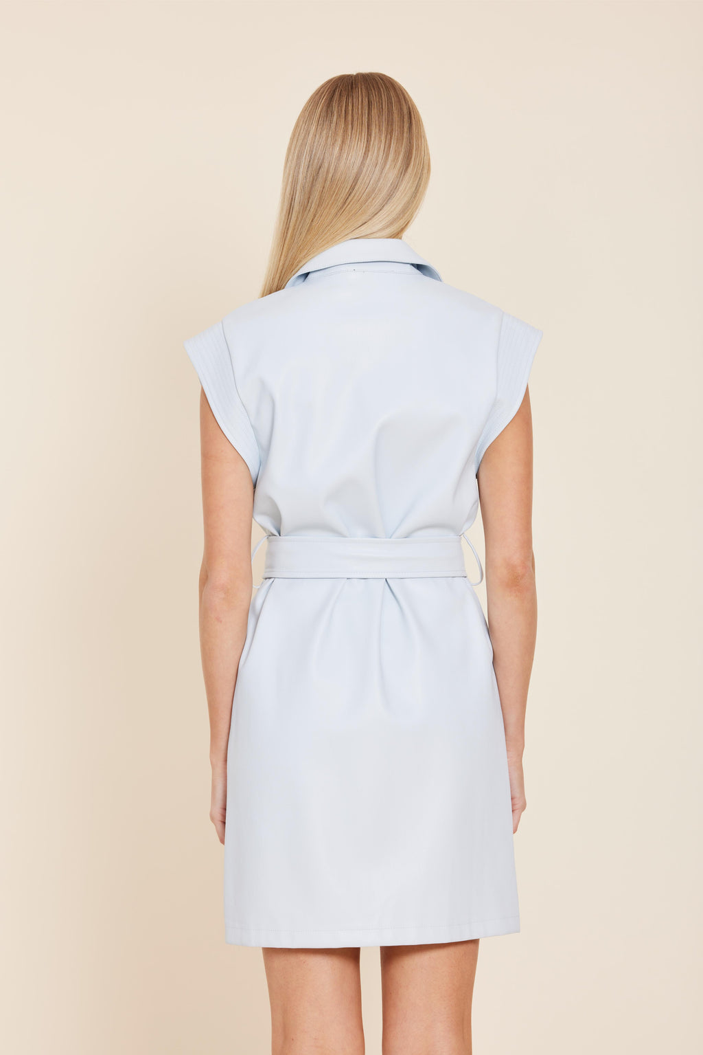 Faux Leather Belted Sleeveless Dress