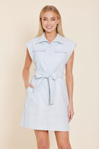 Faux Leather Belted Sleeveless Dress