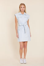 Faux Leather Belted Sleeveless Dress