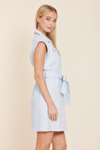 Faux Leather Belted Sleeveless Dress