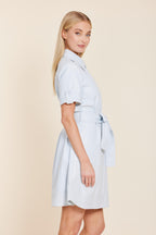 Faux Leather Belted Stitch Sleeve Dress