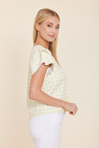 Faux Leather Flutter Sleeve Eyelet Top