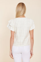 Faux Leather Flutter Sleeve Eyelet Top