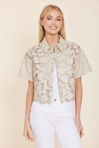 Faux Leather Floral Cutout Top