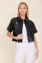 Faux Leather Floral Cutout Top