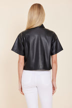 Faux Leather Floral Cutout Top