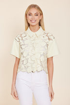 Faux Leather Floral Cutout Top