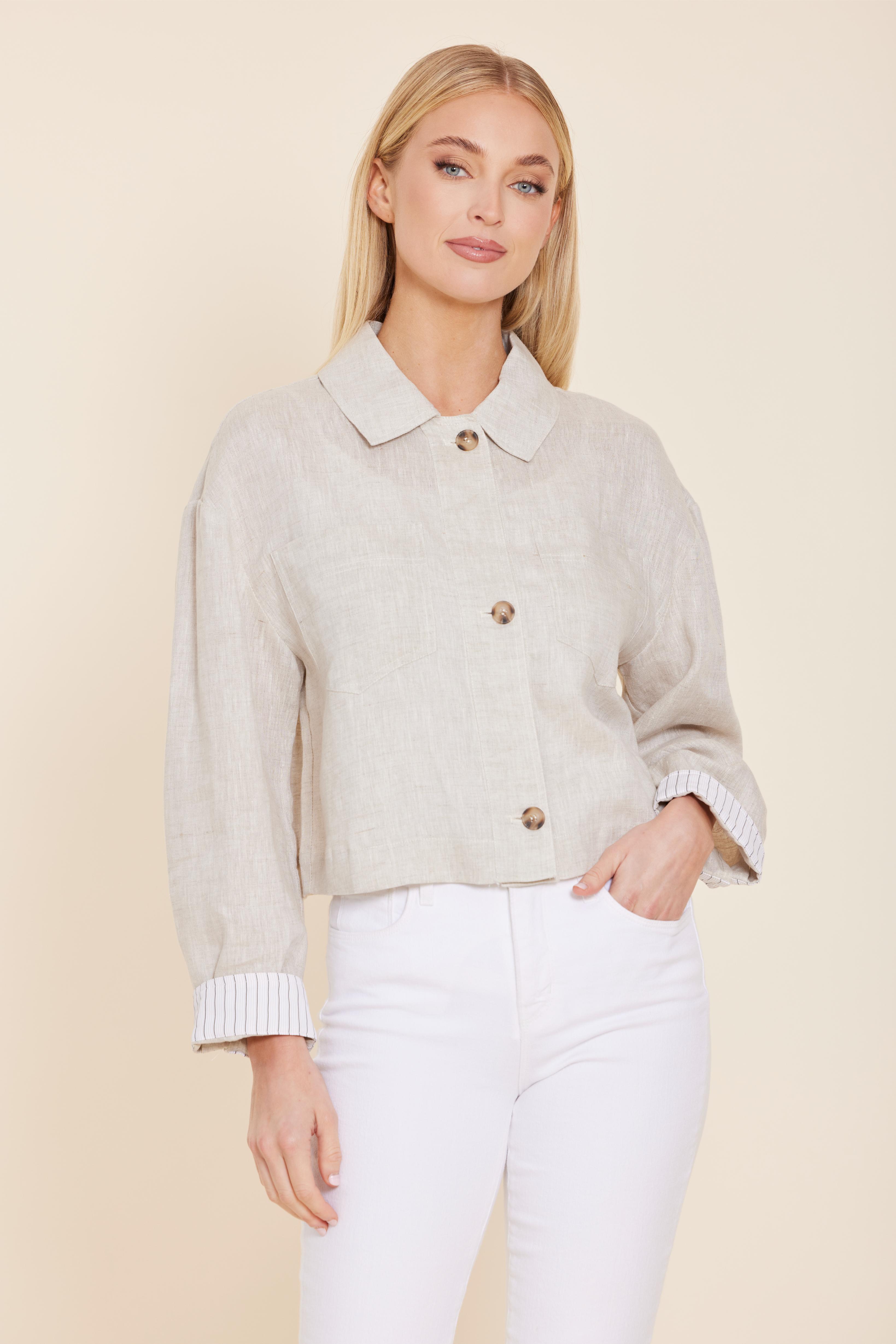 Linen Jacket with Pinstripe Cuff