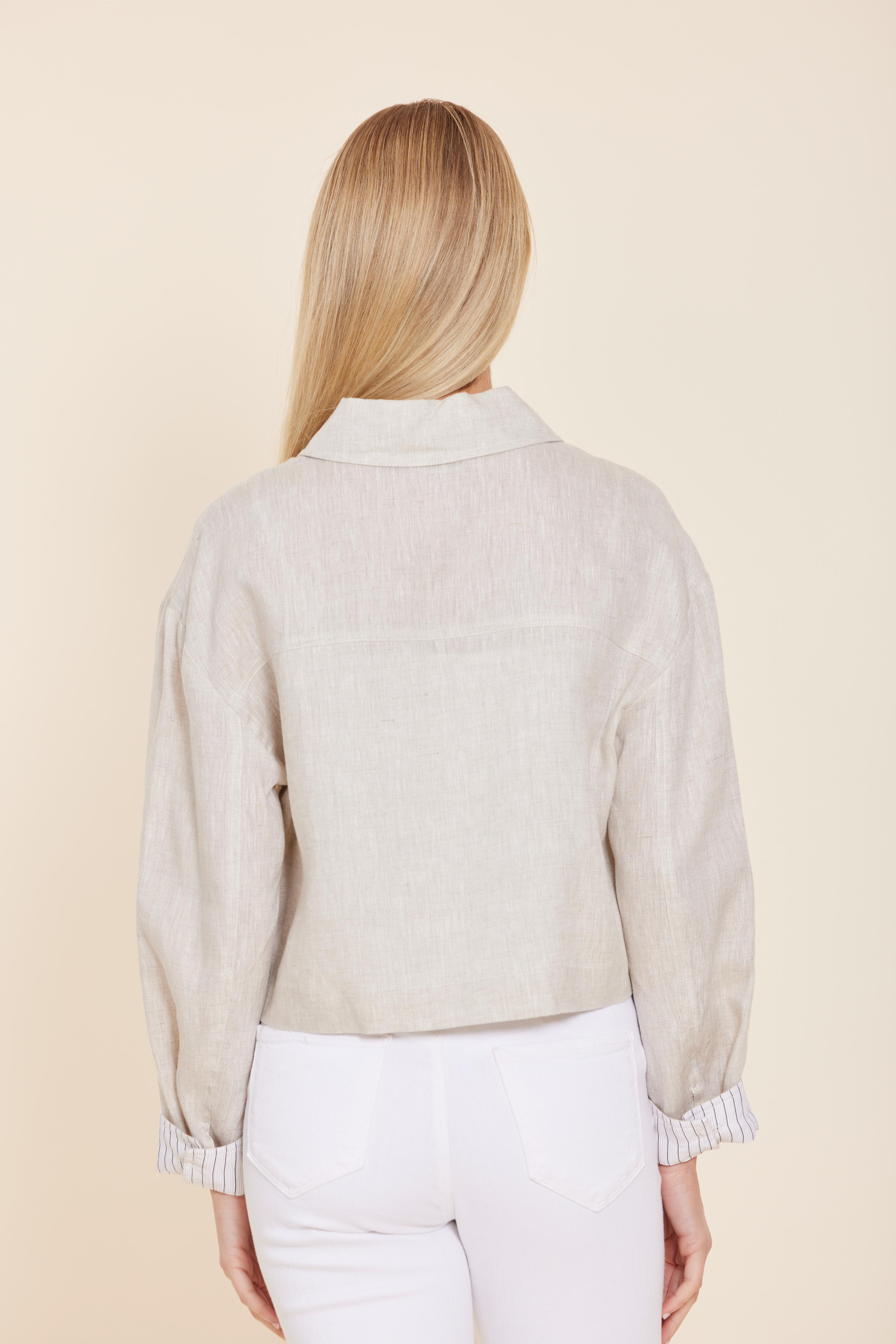 Linen Jacket with Pinstripe Cuff