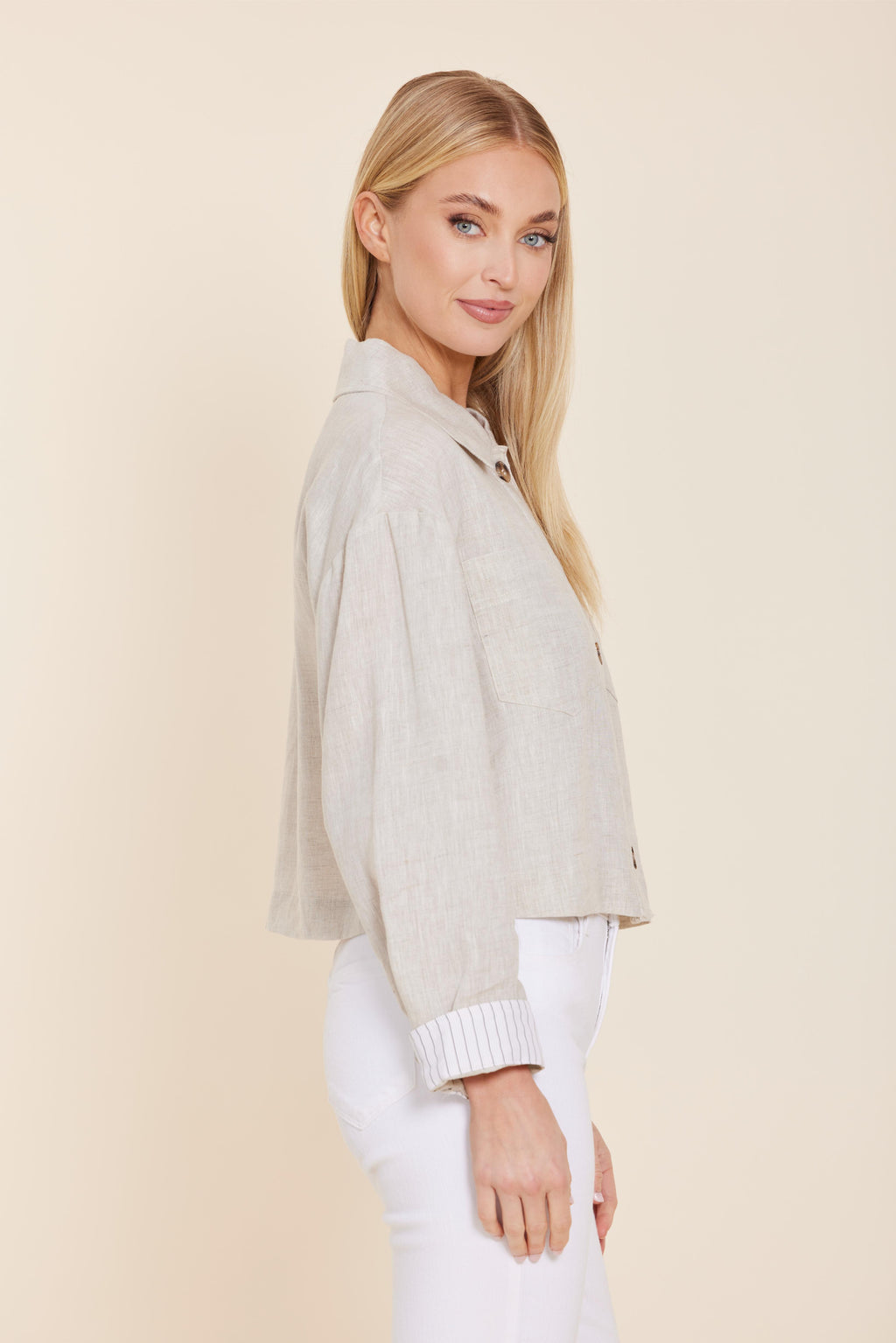 Linen Jacket with Pinstripe Cuff